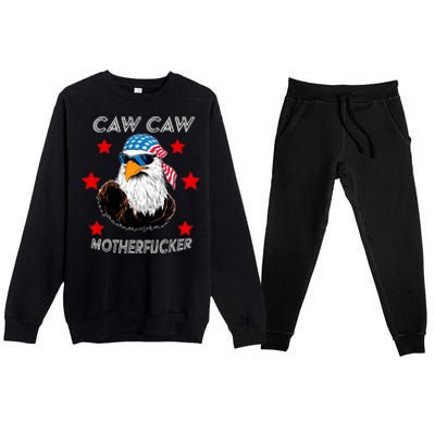 Caw Caw Motherfucker Funny Patriotic Eagle Premium Crewneck Sweatsuit Set