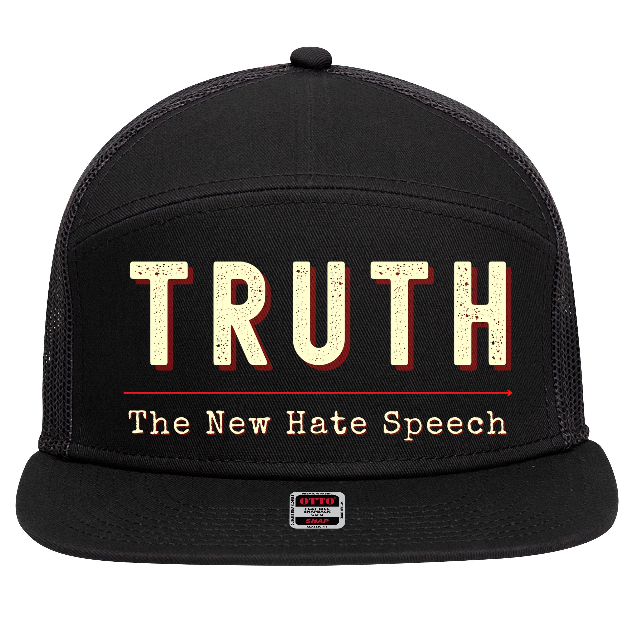 Conservative Anti Woke Cancel Culture Truth The New Hate Speech 7 Panel Mesh Trucker Snapback Hat