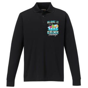 Cruise Alcohol Wine Lover Blame It On The Drink Package Performance Long Sleeve Polo