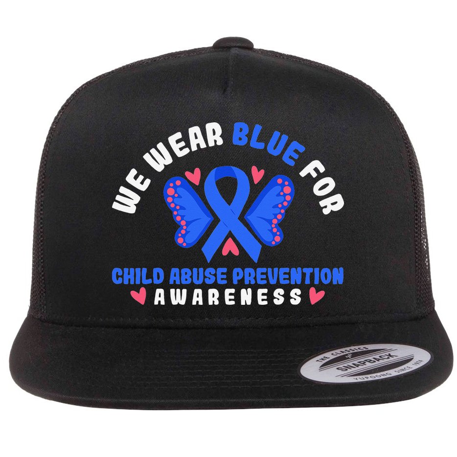 Child Abuse Warrior Prevention Month Blue Ribbon Awareness Flat Bill Trucker Hat