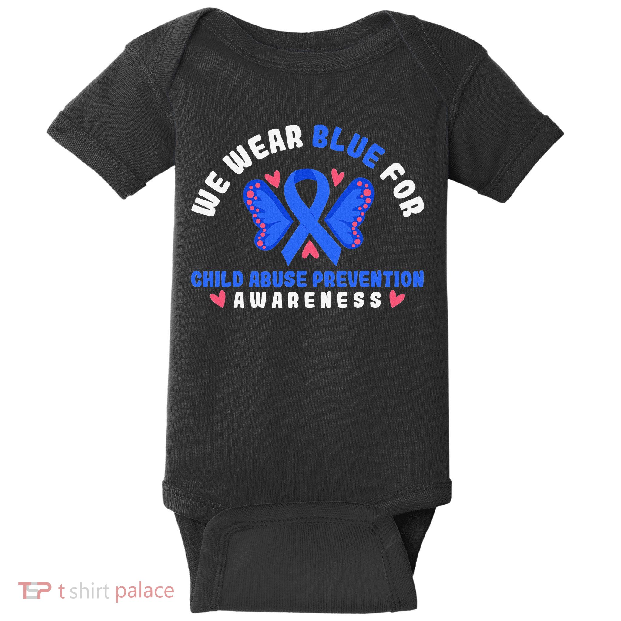 Child Abuse Warrior Prevention Month Blue Ribbon Awareness Baby Bodysuit