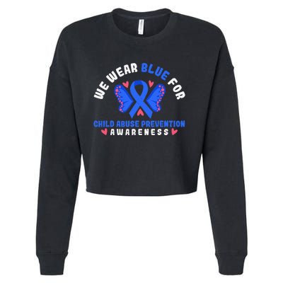 Child Abuse Warrior Prevention Month Blue Ribbon Awareness Cropped Pullover Crew