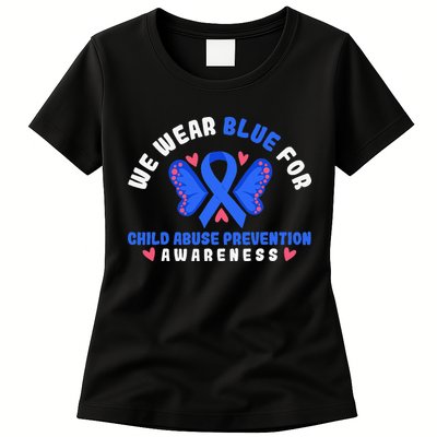 Child Abuse Warrior Prevention Month Blue Ribbon Awareness Womens T-Shirt