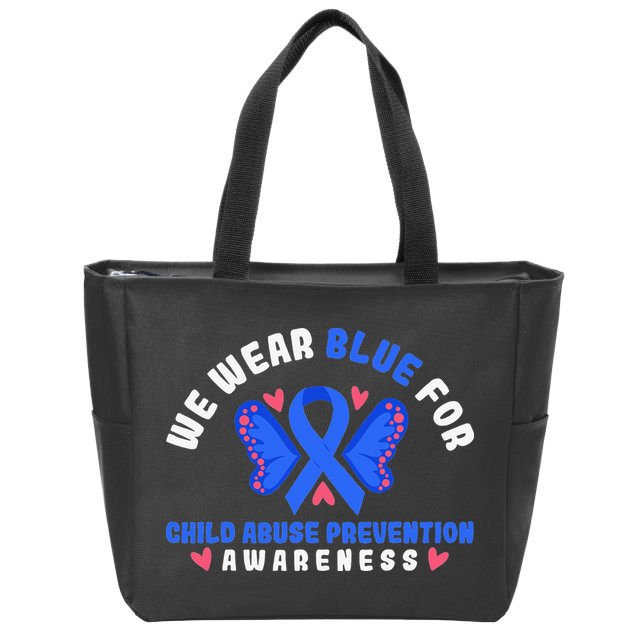 Child Abuse Warrior Prevention Month Blue Ribbon Awareness Zip Tote Bag