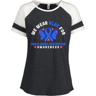 Child Abuse Warrior Prevention Month Blue Ribbon Awareness Enza Ladies Jersey Colorblock Tee