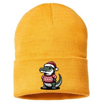 Cute Alligator With Santa Hat Christmas Xmas Florida Cartoon Sustainable Knit Beanie