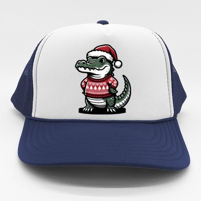 Cute Alligator With Santa Hat Christmas Xmas Florida Cartoon Trucker Hat