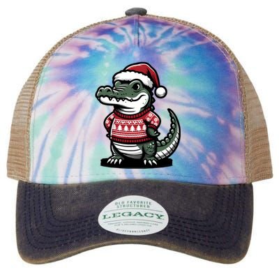 Cute Alligator With Santa Hat Christmas Xmas Florida Cartoon Legacy Tie Dye Trucker Hat