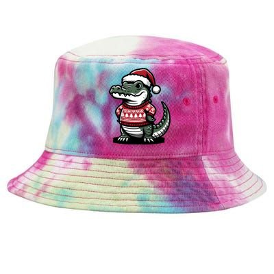 Cute Alligator With Santa Hat Christmas Xmas Florida Cartoon Tie-Dyed Bucket Hat