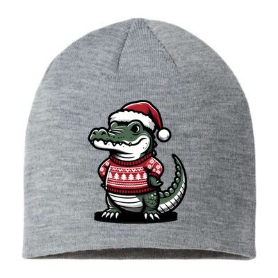 Cute Alligator With Santa Hat Christmas Xmas Florida Cartoon Sustainable Beanie