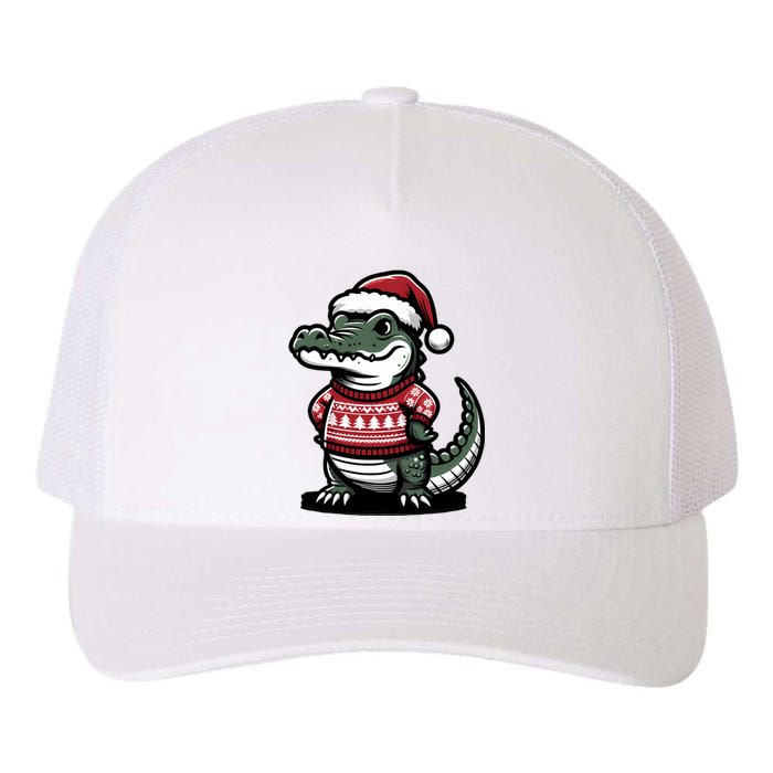 Cute Alligator With Santa Hat Christmas Xmas Florida Cartoon Yupoong Adult 5-Panel Trucker Hat