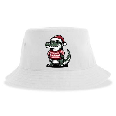 Cute Alligator With Santa Hat Christmas Xmas Florida Cartoon Sustainable Bucket Hat