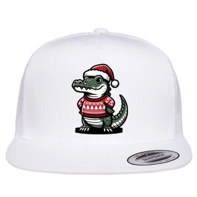 Cute Alligator With Santa Hat Christmas Xmas Florida Cartoon Flat Bill Trucker Hat