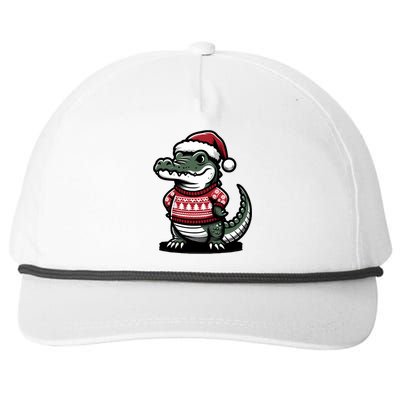 Cute Alligator With Santa Hat Christmas Xmas Florida Cartoon Snapback Five-Panel Rope Hat