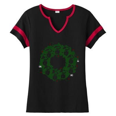 Christmas A Wreath A Franklin Funny Marry Christmas Santa Claus Gives Gifts Ladies Halftime Notch Neck Tee