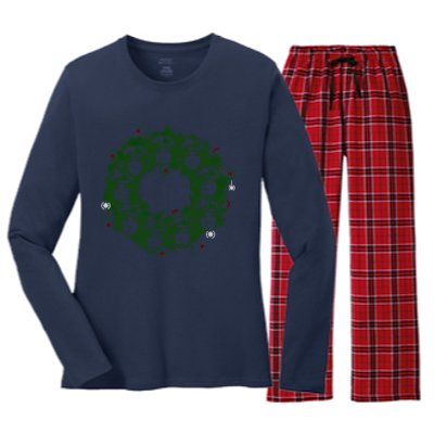 Christmas A Wreath A Franklin Funny Marry Christmas Santa Claus Gives Gifts Women's Long Sleeve Flannel Pajama Set 