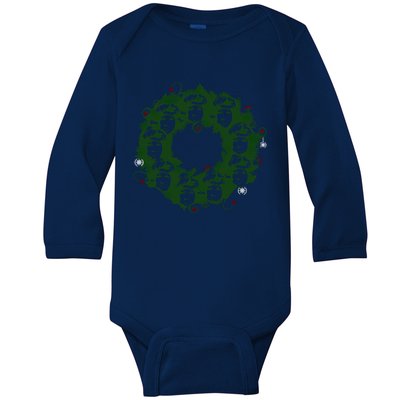 Christmas A Wreath A Franklin Funny Marry Christmas Santa Claus Gives Gifts Baby Long Sleeve Bodysuit