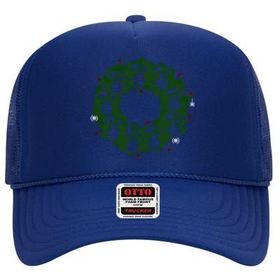 Christmas A Wreath A Franklin Funny Marry Christmas Santa Claus Gives Gifts High Crown Mesh Back Trucker Hat