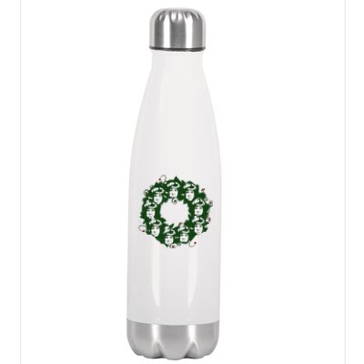 Christmas A Wreath A Franklin Funny Marry Christmas Santa Claus Gives Gifts Stainless Steel Insulated Water Bottle