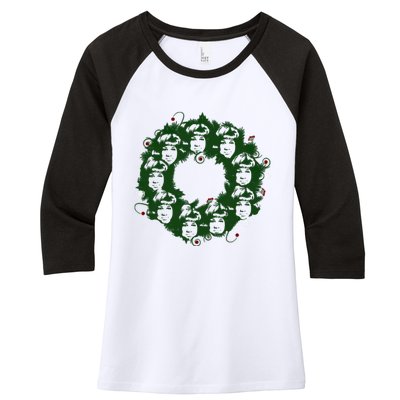 Christmas A Wreath A Franklin Funny Marry Christmas Santa Claus Gives Gifts Women's Tri-Blend 3/4-Sleeve Raglan Shirt