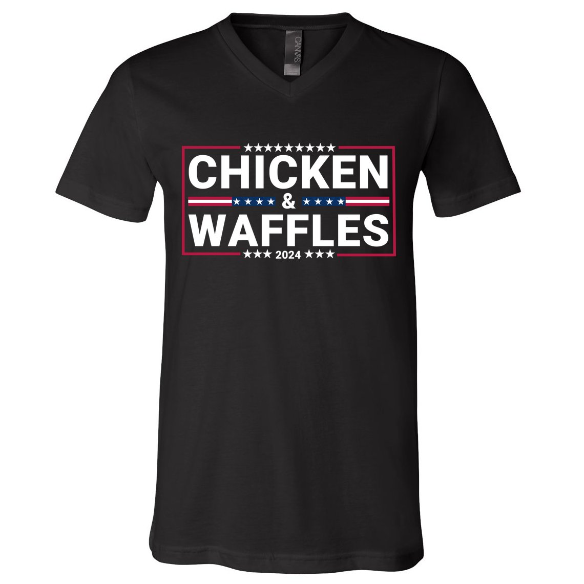 Chicken And Waffles 2024 Political Election Food Junkie Funny Food Lover V-Neck T-Shirt