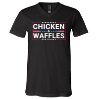 Chicken And Waffles 2024 Political Election Food Junkie Funny Food Lover V-Neck T-Shirt