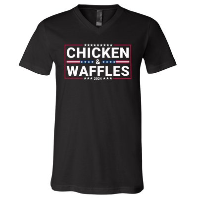 Chicken And Waffles 2024 Political Election Food Junkie Funny Food Lover V-Neck T-Shirt