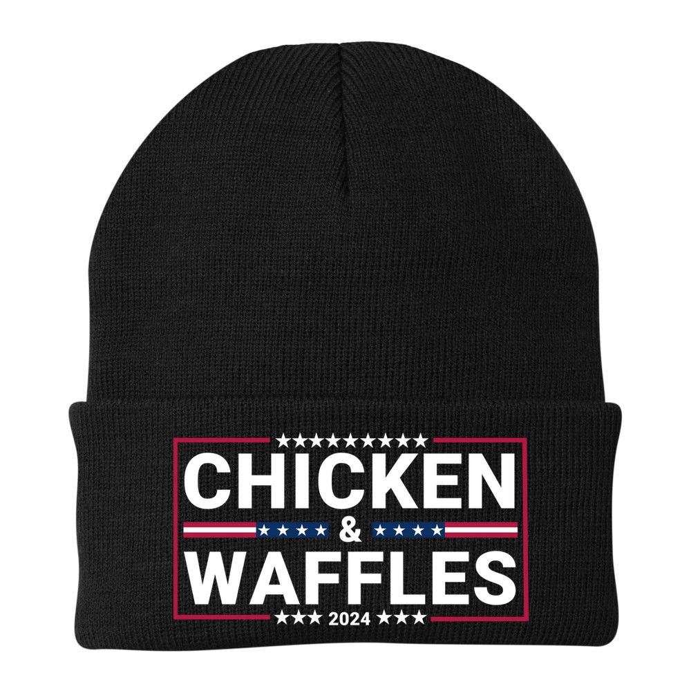 Chicken And Waffles 2024 Political Election Food Junkie Funny Food Lover Beanie