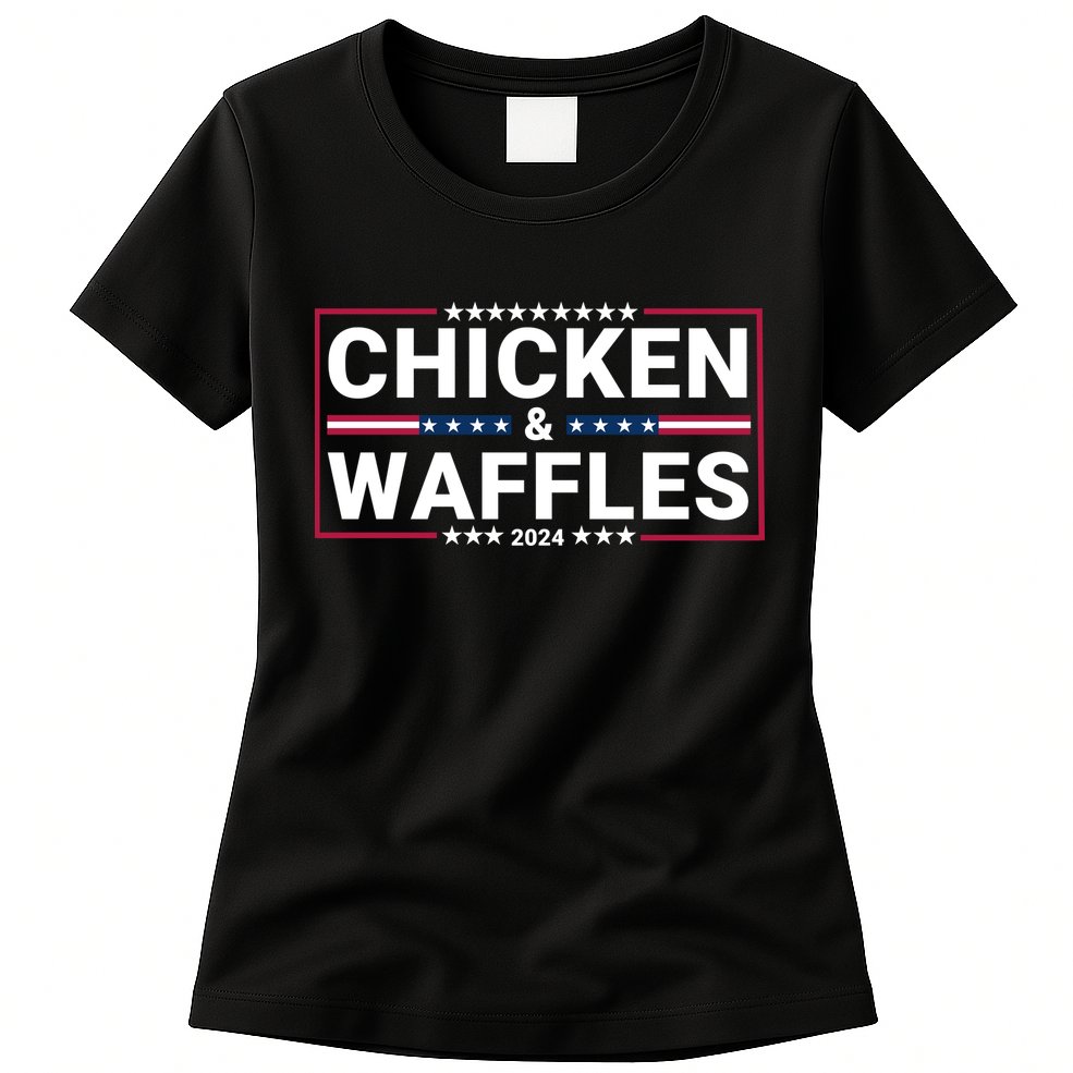 Chicken And Waffles 2024 Political Election Food Junkie Funny Food Lover Womens T-Shirt