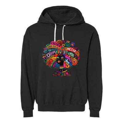 Cool African Woman Afro Color Painted Face Motivation Word Garment-Dyed Fleece Hoodie