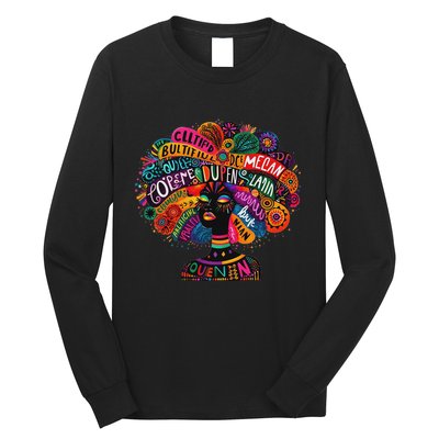 Cool African Woman Afro Color Painted Face Motivation Word Long Sleeve Shirt