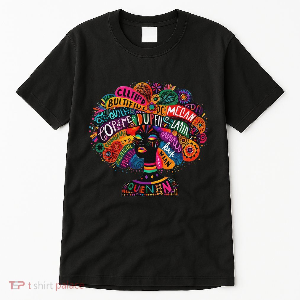 Cool African Woman Afro Color Painted Face Motivation Word Tall T-Shirt