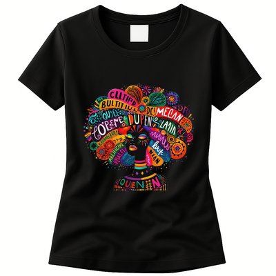 Cool African Woman Afro Color Painted Face Motivation Word Womens T-Shirt