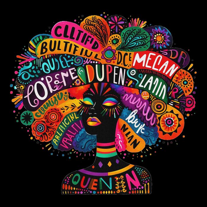 Cool African Woman Afro Color Painted Face Motivation Word Womens T-Shirt
