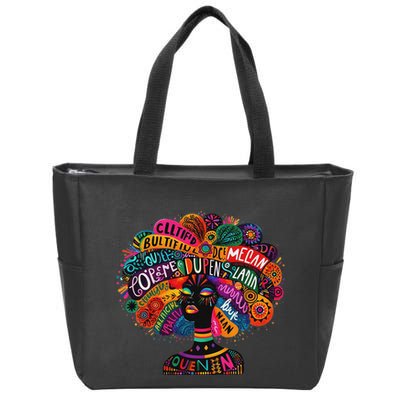Cool African Woman Afro Color Painted Face Motivation Word Zip Tote Bag