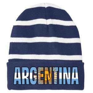 Cool Argentina Word Mashup Country Flag Striped Beanie with Solid Band