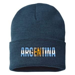 Cool Argentina Word Mashup Country Flag Sustainable Knit Beanie