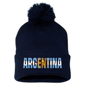 Cool Argentina Word Mashup Country Flag Pom Pom 12in Knit Beanie