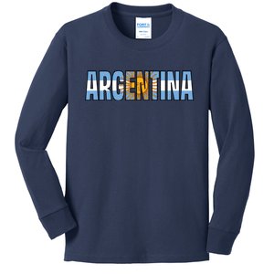 Cool Argentina Word Mashup Country Flag Kids Long Sleeve Shirt