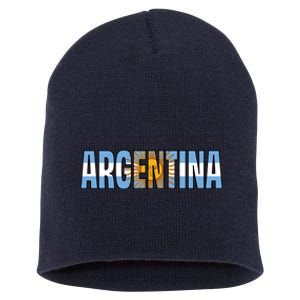 Cool Argentina Word Mashup Country Flag Short Acrylic Beanie