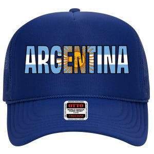 Cool Argentina Word Mashup Country Flag High Crown Mesh Back Trucker Hat