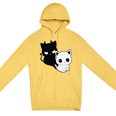 Cat Angel With Scary Evil Shadow The Enigmatic Duo Premium Pullover Hoodie