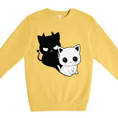 Cat Angel With Scary Evil Shadow The Enigmatic Duo Premium Crewneck Sweatshirt