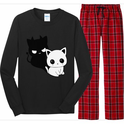 Cat Angel With Scary Evil Shadow The Enigmatic Duo Long Sleeve Pajama Set