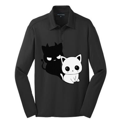 Cat Angel With Scary Evil Shadow The Enigmatic Duo Silk Touch Performance Long Sleeve Polo