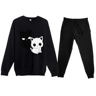 Cat Angel With Scary Evil Shadow The Enigmatic Duo Premium Crewneck Sweatsuit Set