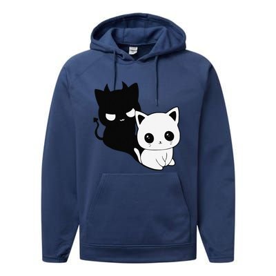 Cat Angel With Scary Evil Shadow The Enigmatic Duo Performance Fleece Hoodie