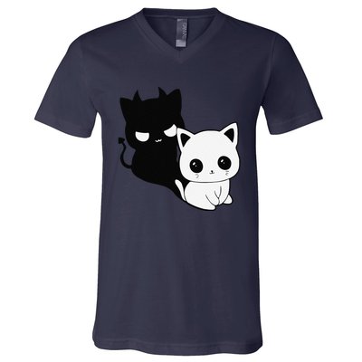 Cat Angel With Scary Evil Shadow The Enigmatic Duo V-Neck T-Shirt