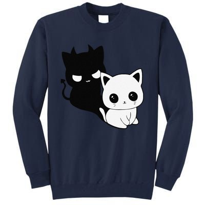 Cat Angel With Scary Evil Shadow The Enigmatic Duo Tall Sweatshirt