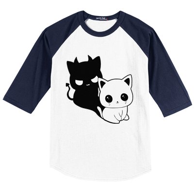 Cat Angel With Scary Evil Shadow The Enigmatic Duo Baseball Sleeve Shirt